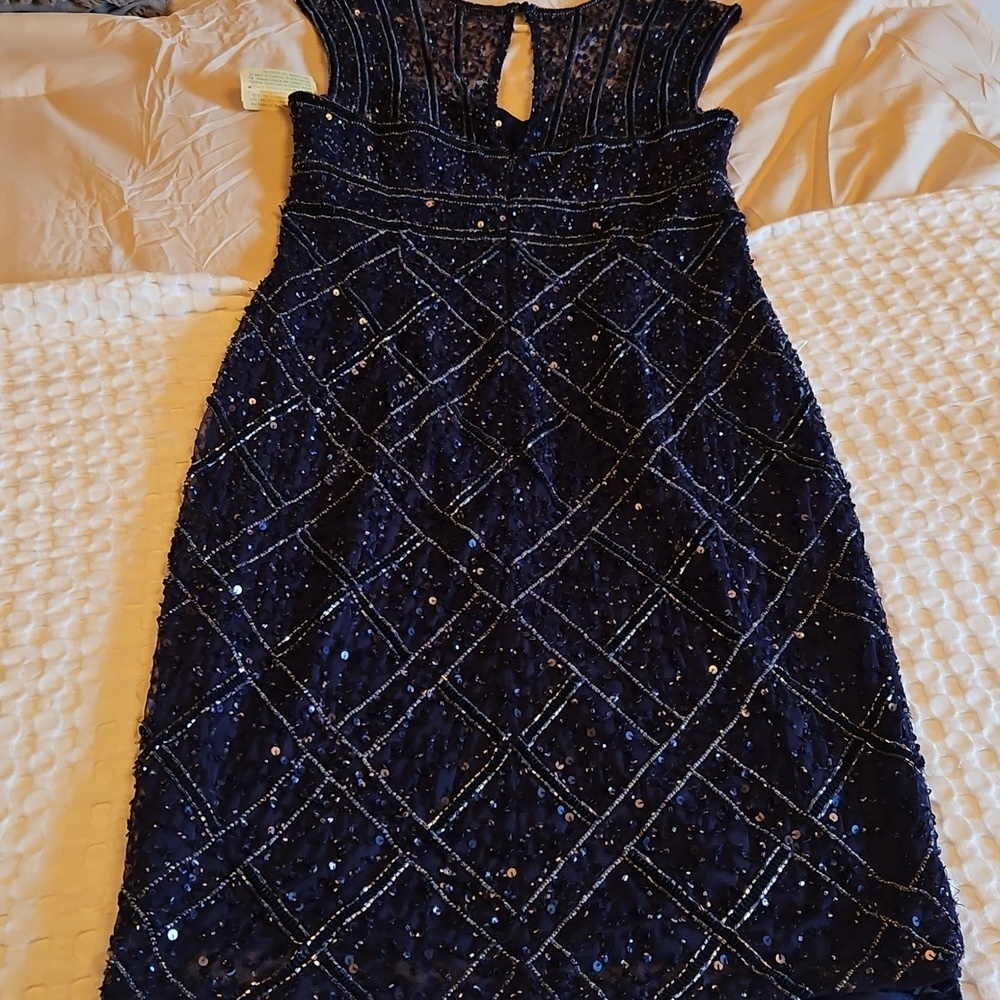 JS Collections Navy Beaded Mini Dress - Picture 4 of 7